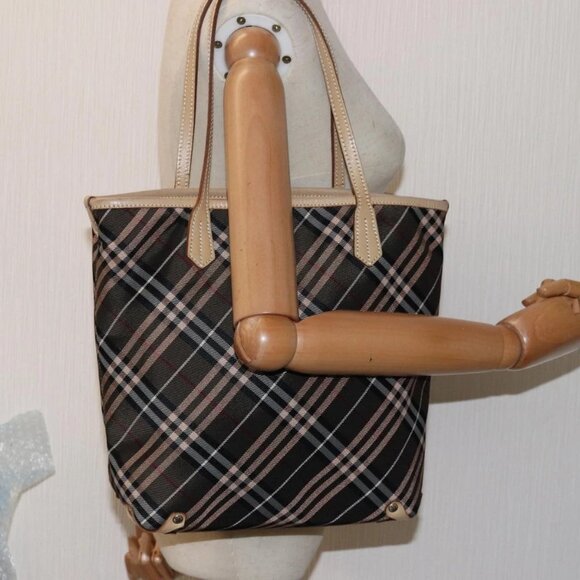 BURBERRY Nova Check Blue Label Tote Bag Canvas Brown Auth - Picture 1 of 15